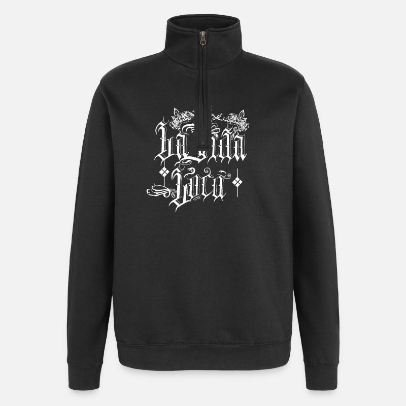 Schädel und Rosen Tattoo-Design - Quarter-Zip-Sweatshirt - Schwarz