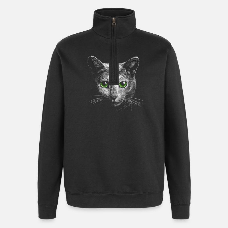 Katze - Quarter-Zip-Sweatshirt - Schwarz