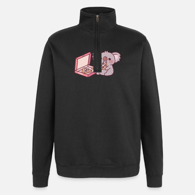 Mignon Koala Ours Mangeant Pizza - Sweat à zip 1/4 - noir