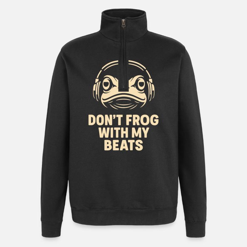 Frosch mit Kopfhörer - Quarter-Zip-Sweatshirt - Schwarz