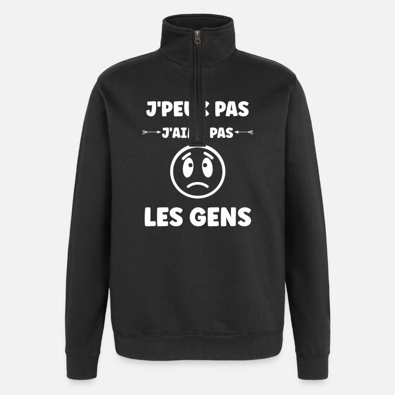 J'aime pas les gens - Sweat à zip 1/4 - noir