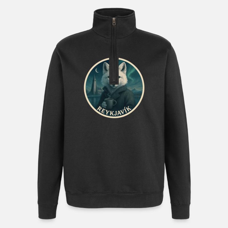 Renard arctique – Souvenir de l’île de Reykjavík - Sweat à zip 1/4 - noir