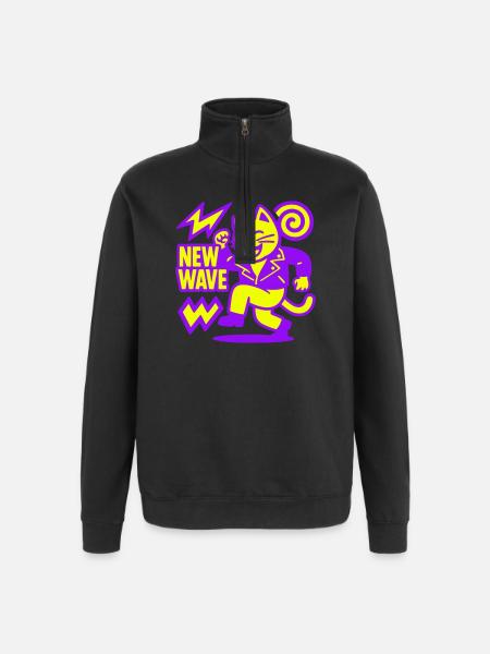 New Wave Cat - Quarter-Zip-Sweatshirt - Schwarz