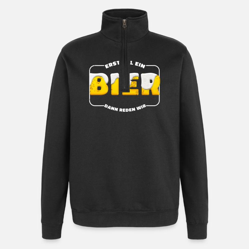 Erstmal Bier – Damm Reden Wir - Quarter-Zip-Sweatshirt - Schwarz