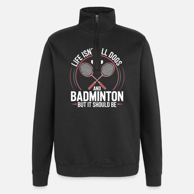 Hunde & Badminton - Quarter-Zip-Sweatshirt - Schwarz