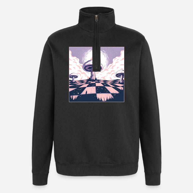 Dreamscape Pilz-Wunderland - Quarter-Zip-Sweatshirt - Schwarz