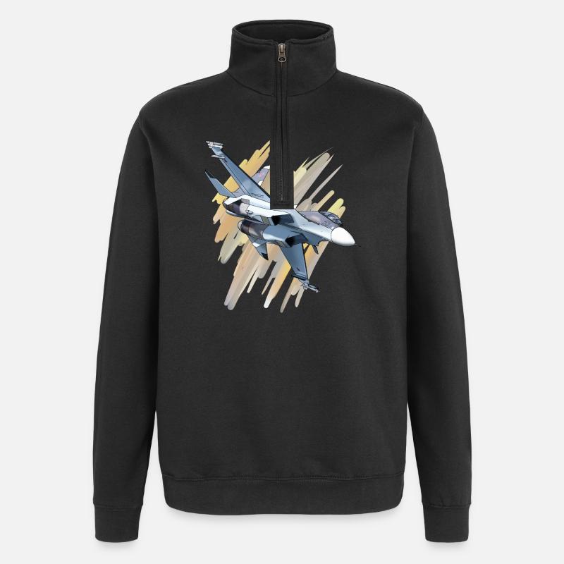 Avion de chasse au design dynamique - Sweat à zip 1/4 - noir