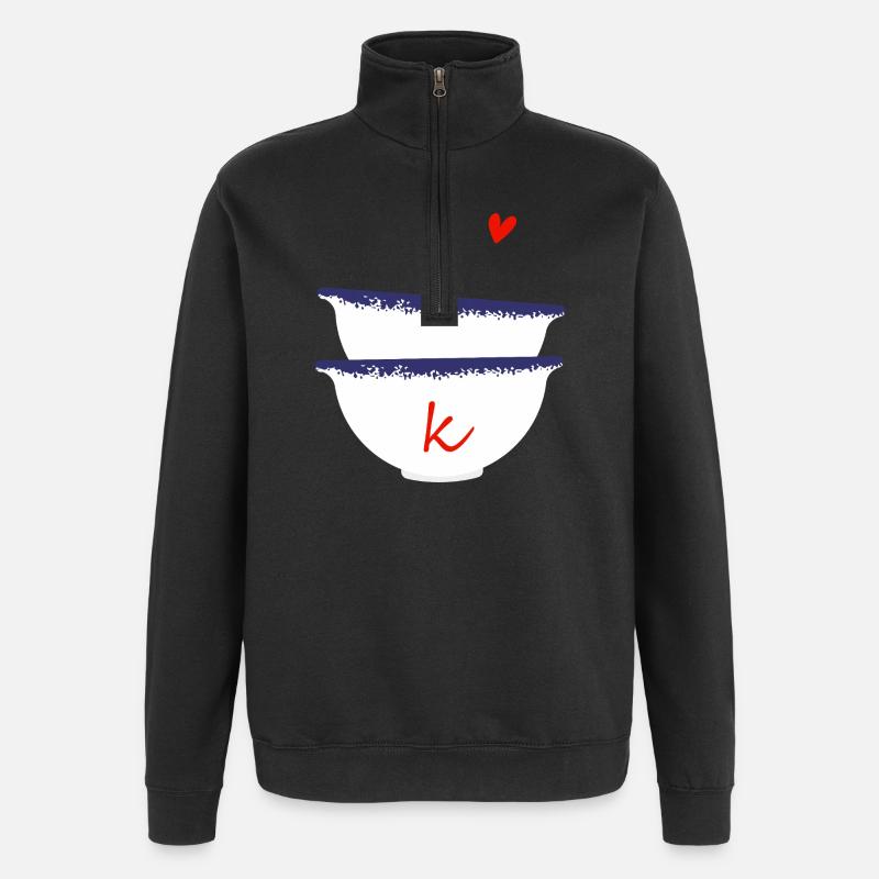 Lettre k bols breton - Sweat à zip 1/4 - noir