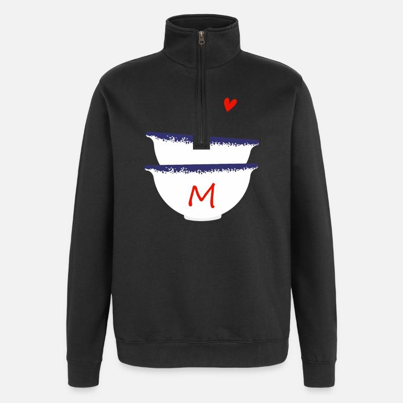 Lettre m bols breton - Sweat à zip 1/4 - noir