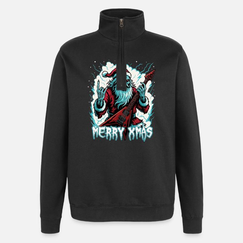 Santa Doom mit E-Gitarre - Quarter-Zip-Sweatshirt - Schwarz