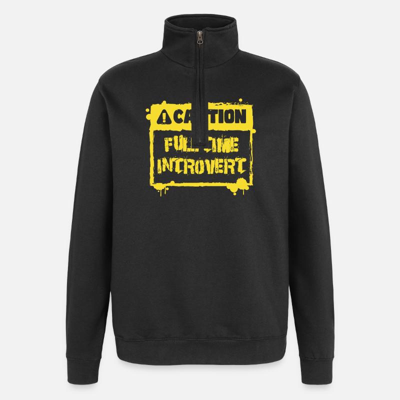 Caution Full Iime Introvert Gift - Quarter-Zip Sweatshirt - black