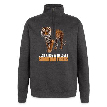 Sumatra-Tiger - Quarter-Zip-Sweatshirt - Anthrazit - Vorne - AI Model Female 172 light (172cm) & AI Model Male 178 dark (178cm)