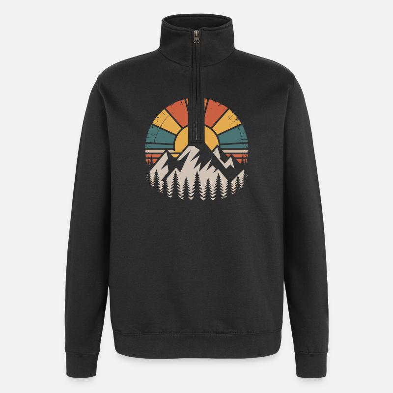 Mountains and sunset design - Quarter-Zip Sweatshirt - black