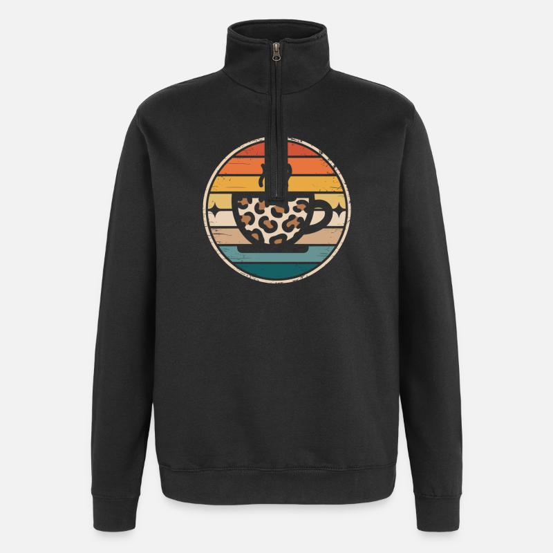 Kaffeetasse im Leopardenmuster Kaffee - Quarter-Zip-Sweatshirt - Schwarz