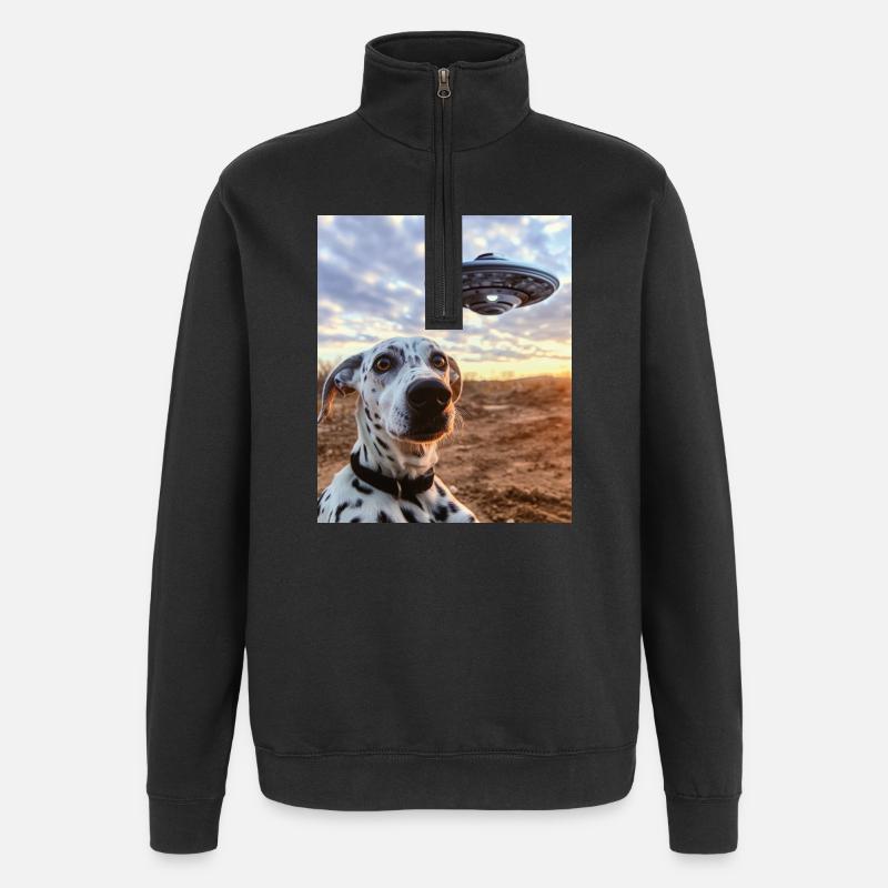 Dalmatiner Selfie UFO - Quarter-Zip-Sweatshirt - Schwarz