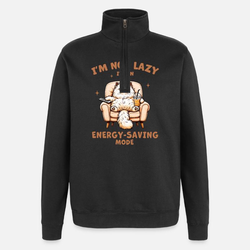 Faules Kätzchen spart Energie - Quarter-Zip-Sweatshirt - Schwarz