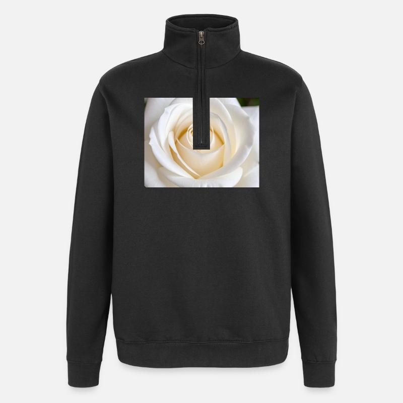 Rose Blanche Épurée pour Impression - Sweat à zip 1/4 - noir