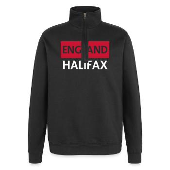 England Halifax Vintage Abzeichen Design - Quarter-Zip-Sweatshirt - Schwarz - Vorne - AI Model Female 172 light (172cm) & AI Model Male 178 dark (178cm)