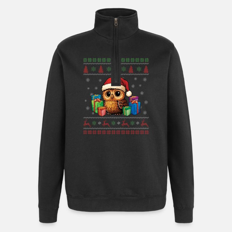 Santa Ugly Christmas Eule - Quarter-Zip-Sweatshirt - Schwarz