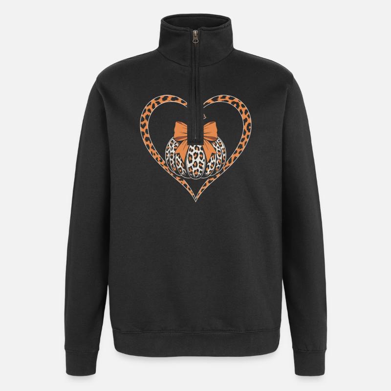 Conception de cœur de citrouille léopard - Sweat à zip 1/4 - noir