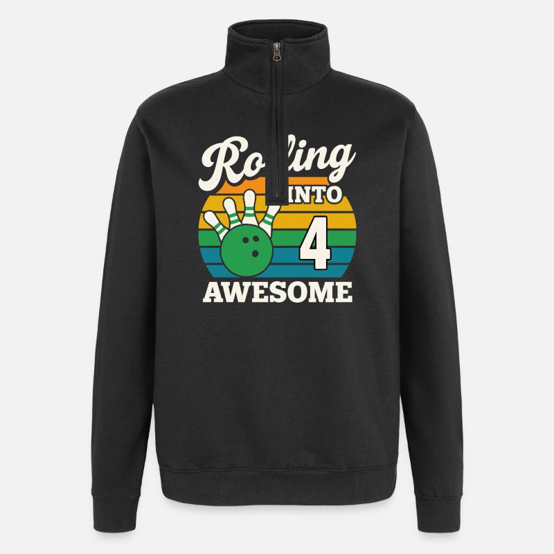 Retro Bowling 4th Birthday Design - Quarter-Zip Sweatshirt - black