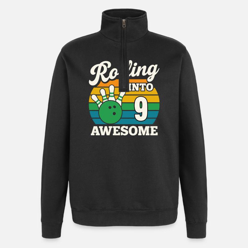 Rolling Into 9 Awesome Bowling Design - Quarter-Zip-Sweatshirt - Schwarz