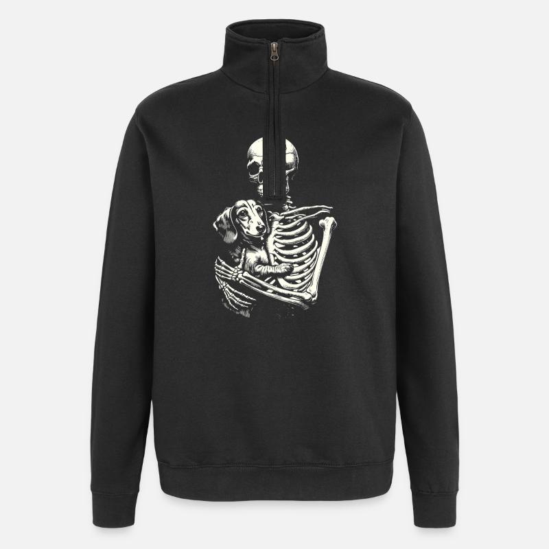 Skelett umarmt Dackel - Quarter-Zip-Sweatshirt - Schwarz