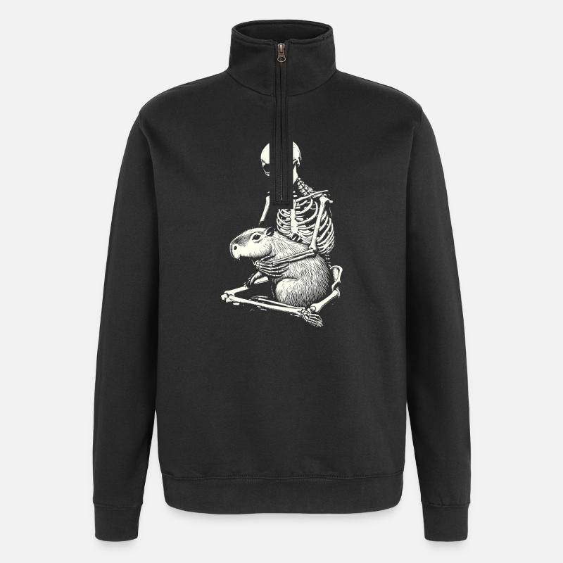 Skeleton hugging capybara - Quarter-Zip Sweatshirt - black