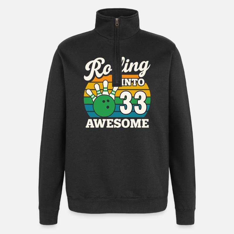 Bowling 33th Birthday Celebration Graphic - Quarter-Zip Sweatshirt - black