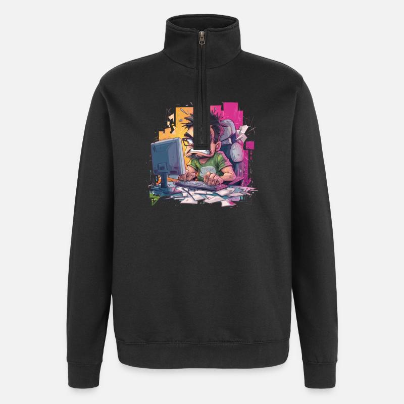 Gamer Rage – Wenn der Controller fliegt - Quarter-Zip-Sweatshirt - Schwarz