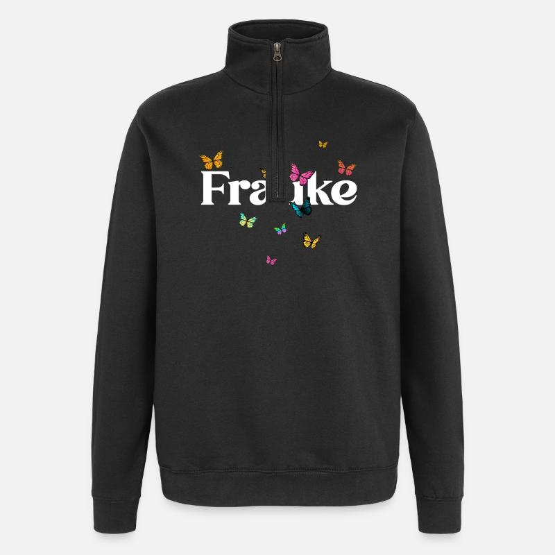 Schöner Mädchenname FRAUKE mit Schmetterlingen - Quarter-Zip-Sweatshirt - Schwarz