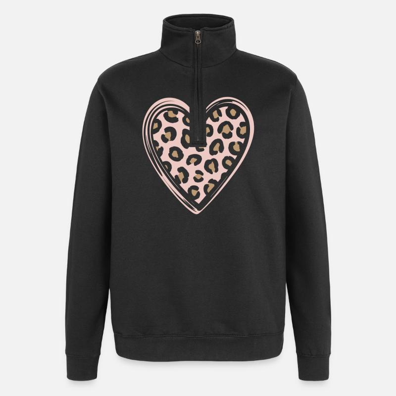 Leopard Pattern Heart Design - Quarter-Zip Sweatshirt - black