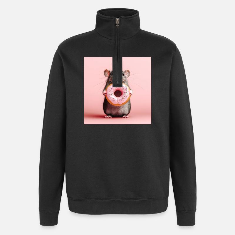Süße Maus mit buntem Donut - Quarter-Zip-Sweatshirt - Schwarz