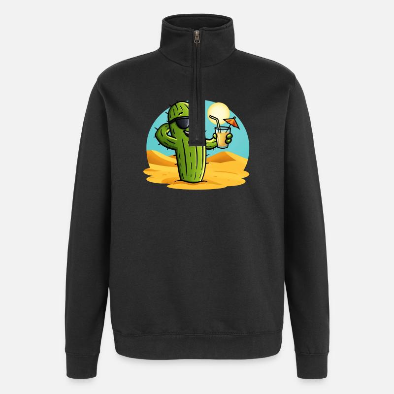 Cactus d’été - Sweat à zip 1/4 - noir