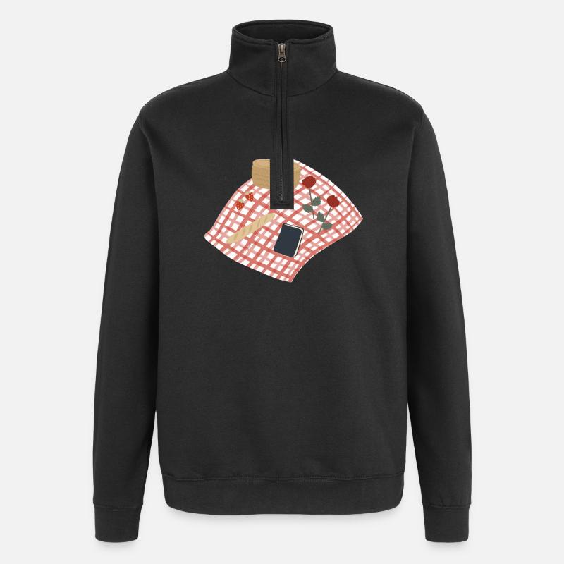 Rustikale Picknickszene Illustration - Quarter-Zip-Sweatshirt - Schwarz
