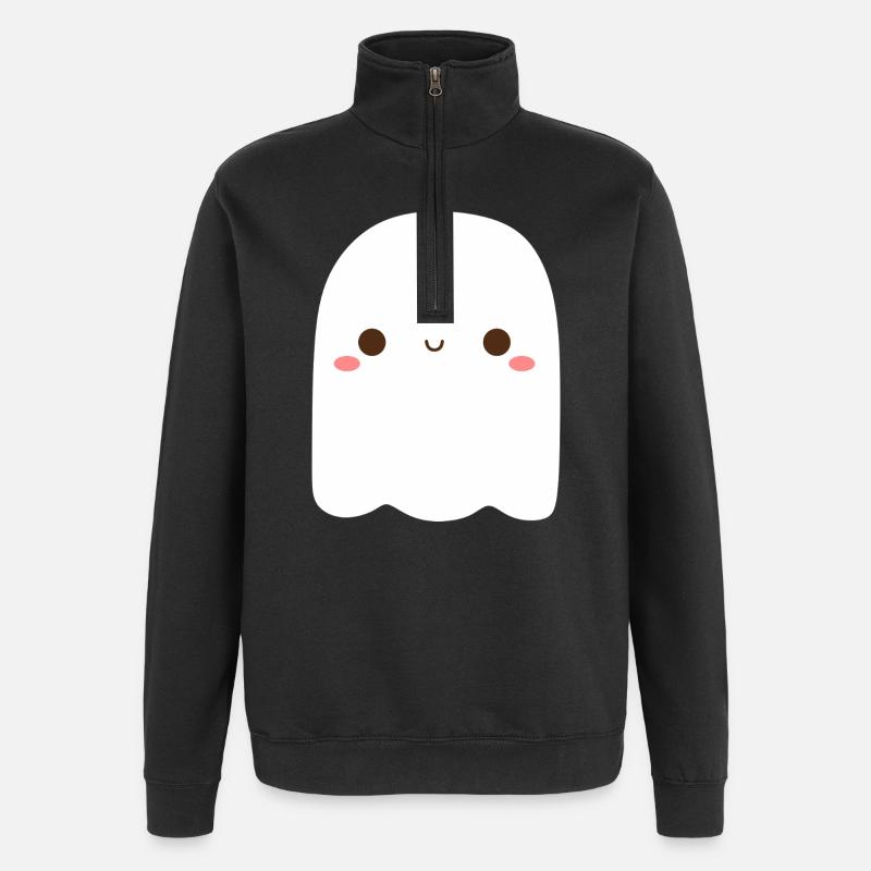 Playful Ghost Character Illustration - Quarter-Zip Sweatshirt - black