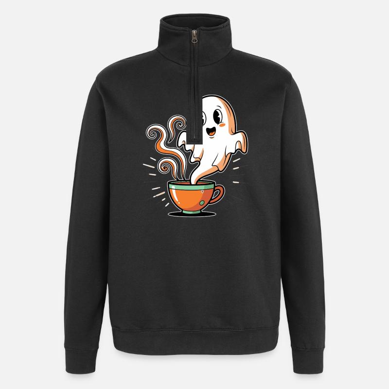 Kaffeegeist mit charmantem Gesicht - Quarter-Zip-Sweatshirt - Schwarz