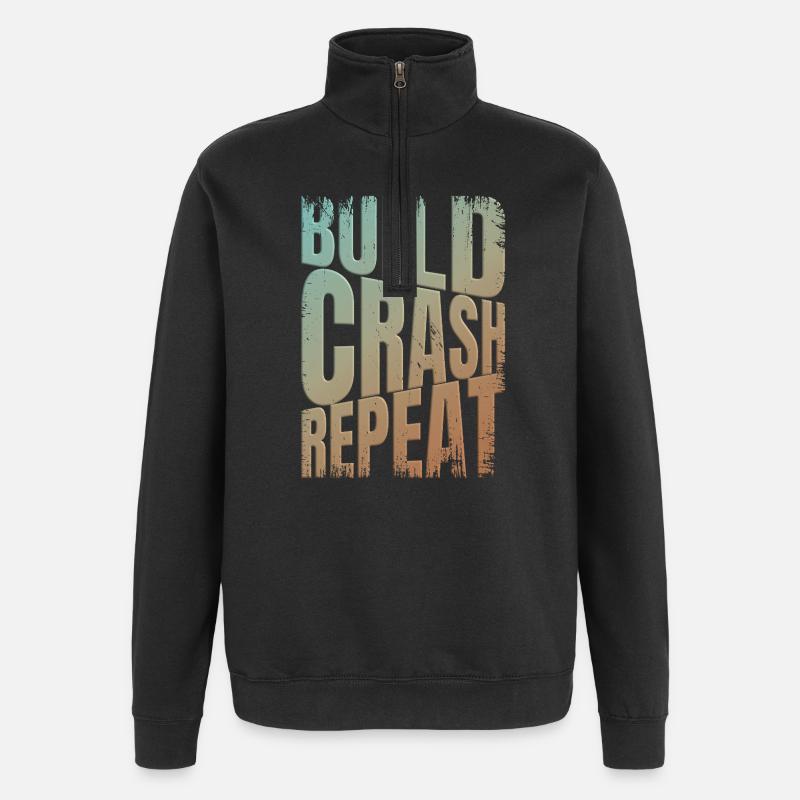 Drohne build crash repeat Spruch - Quarter-Zip-Sweatshirt - Schwarz