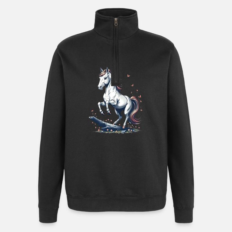 Cheval gris majestueux - Sweat à zip 1/4 - noir