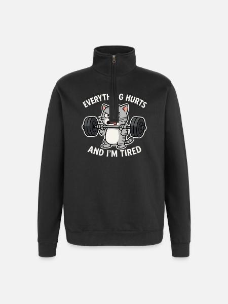 Angry Cat Lifting Barbell Illustration - Quarter-Zip Sweatshirt - black