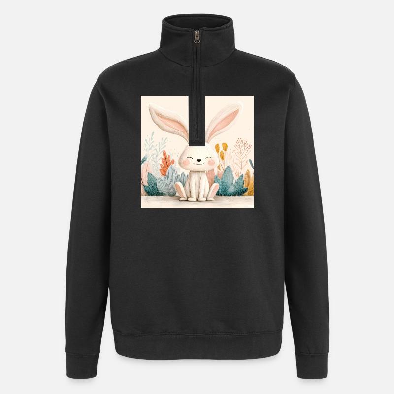 Cute Bunny with Pastel Vegetation - Quarter-Zip Sweatshirt - black