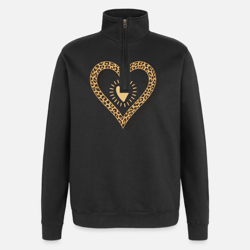 Leopard Print Herz - Quarter-Zip-Sweatshirt - Schwarz