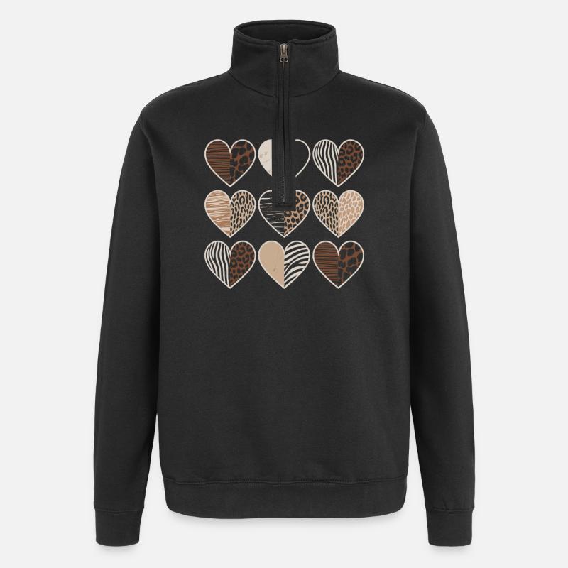 Leopard pattern heart design - Quarter-Zip Sweatshirt - black