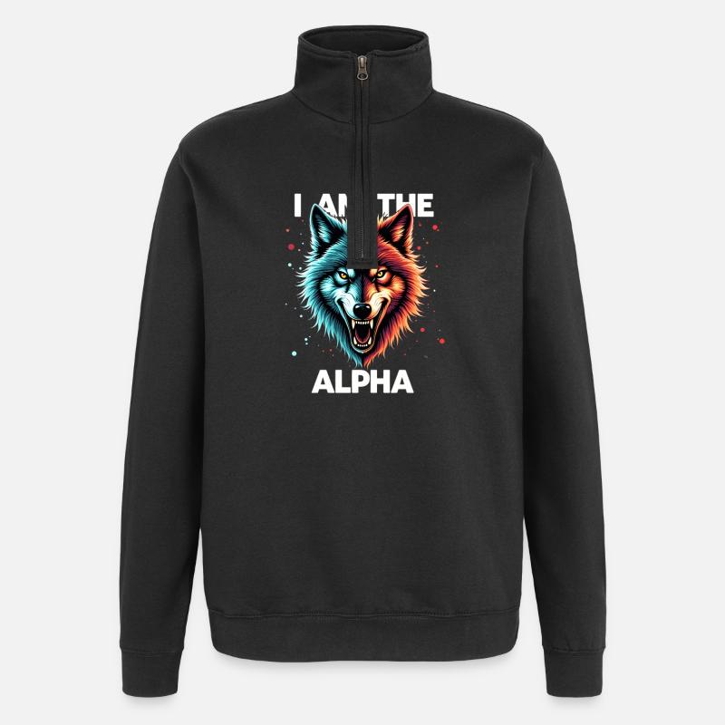 I am the Alpha Wolf - Quarter-Zip-Sweatshirt - Schwarz