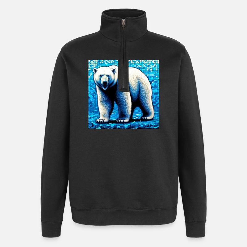 ours blanc - Sweat à zip 1/4 - noir