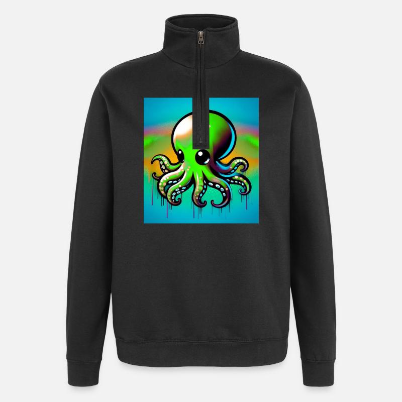 Pieuvre - Sweat à zip 1/4 - noir