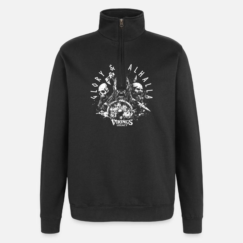 Gloire et Valhalla - Sweat à zip 1/4 - noir