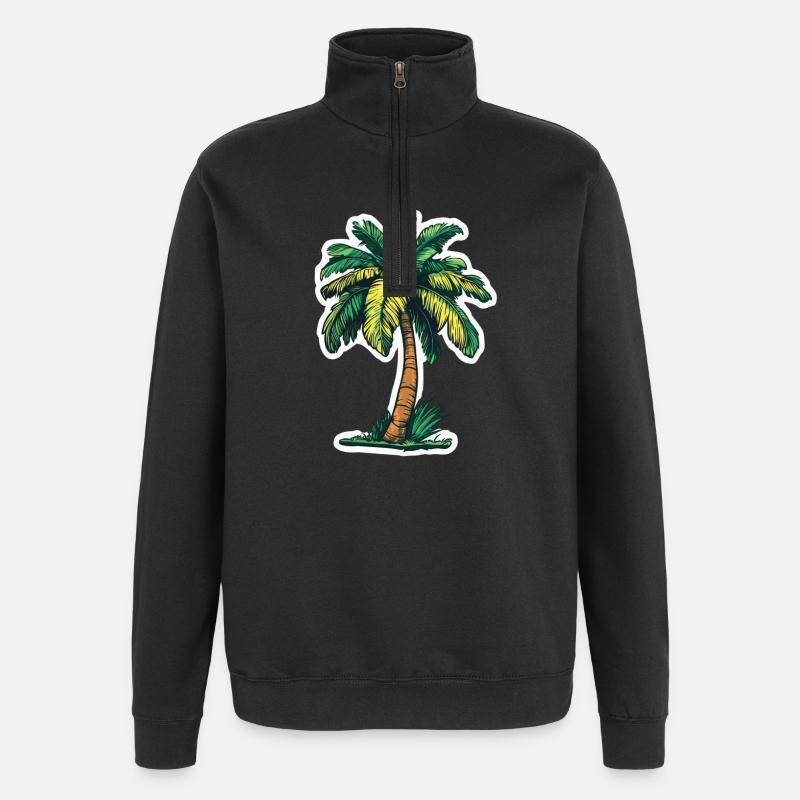 Palmier - Sweat à zip 1/4 - noir
