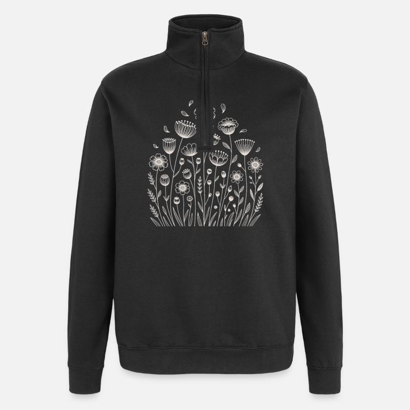 Verspieltes Blumenmuster - Quarter-Zip-Sweatshirt - Schwarz
