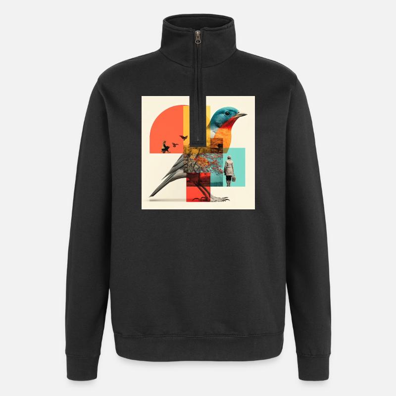 Gestaltwandelnder Vogel in bunter Collage - Quarter-Zip-Sweatshirt - Schwarz